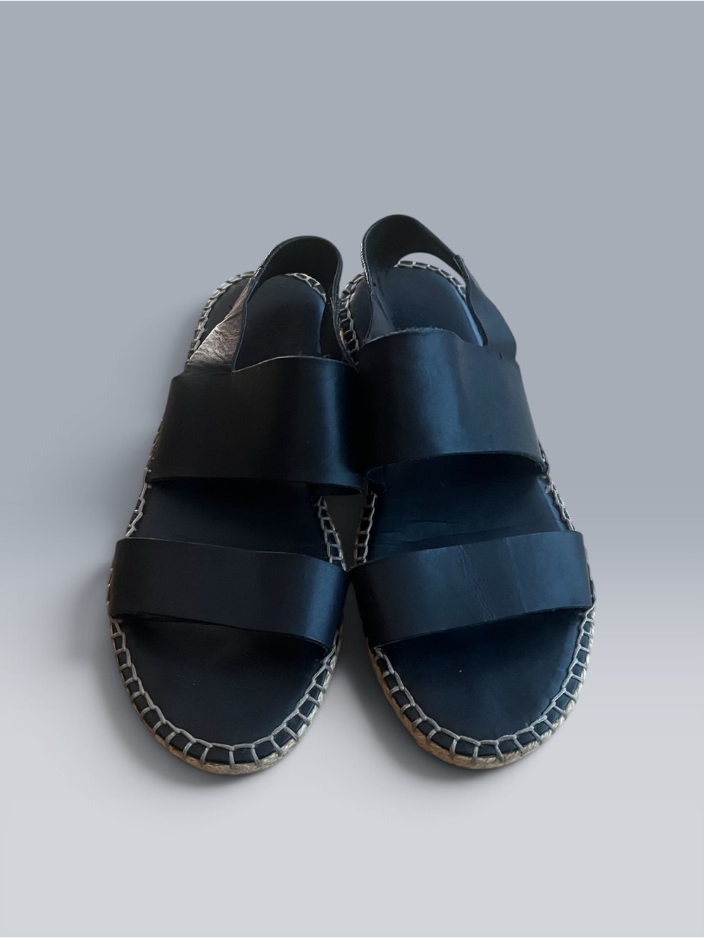 Cole Haan Black Double-Band Leather Slingback Espadrille Sandals Pinch Maine